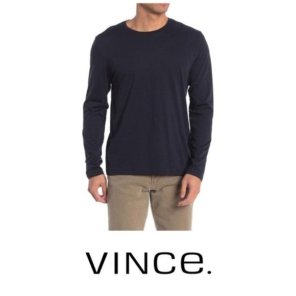 Vince Mens Blue Long Sleeve Crew Neck T Shirt Sz S NWT